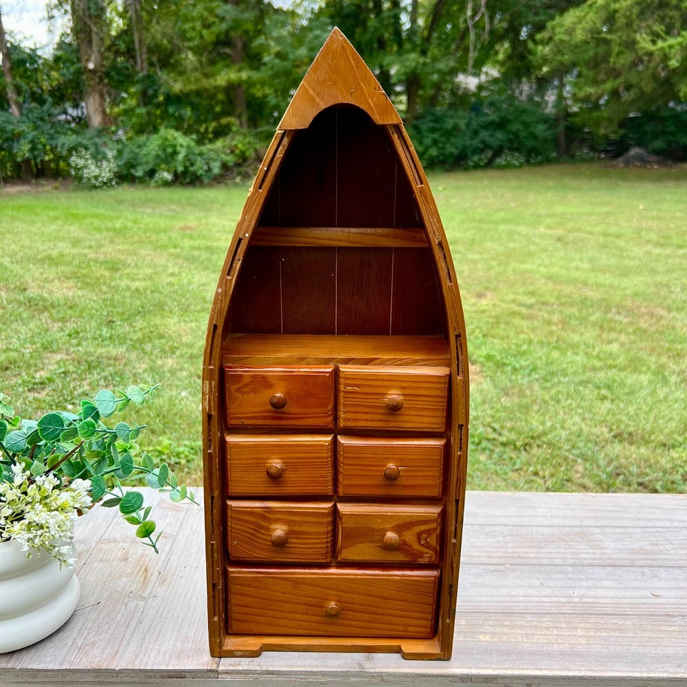 Vintage Rustic Wooden Canoe Boat Wall Shelf